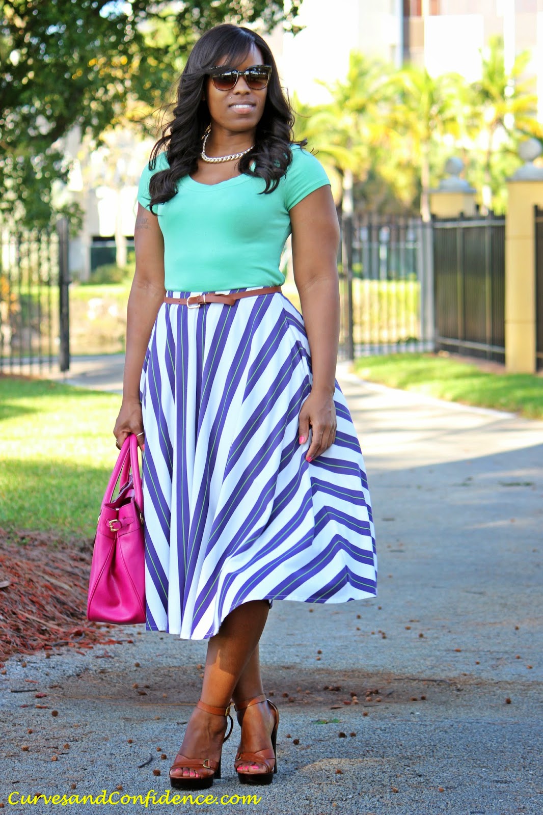 Work & Play: Striped Midi Skirt - Curves and Confidence
