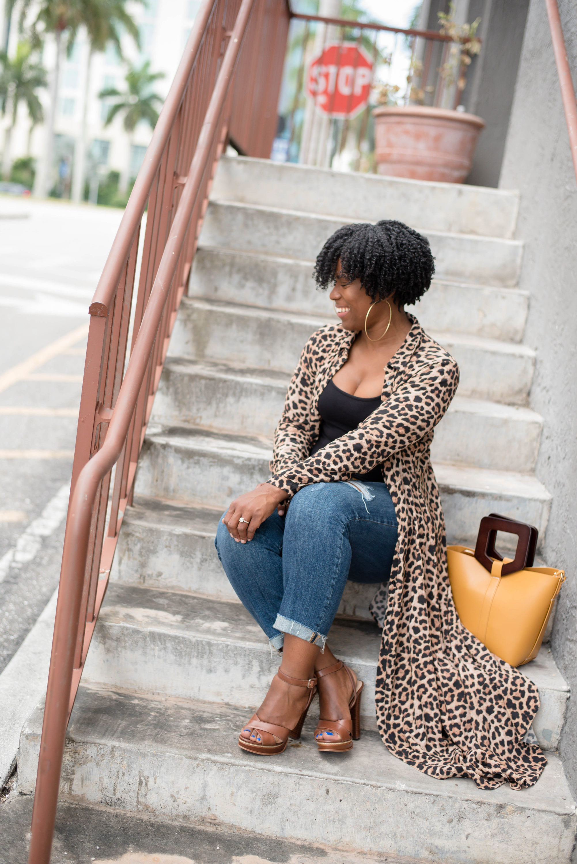 Leopard dress, Leopard Zara Dress, Naturally Curly 4C Hair, Dress Worn as Duster, How Curvy Girls Dress, Oldnavy Boyfriend Distressed Jeans Weekend Wear: Zara Leopard Dress + Oldnavy Distressed Jeans
